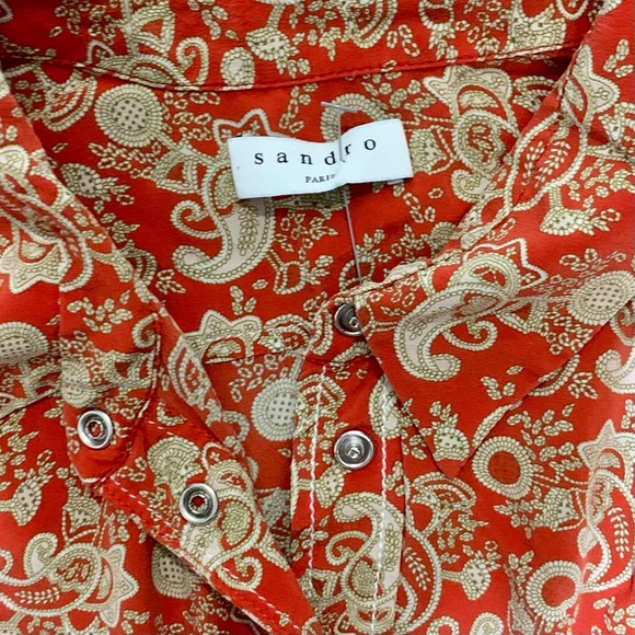 SANDRO Lanni Silk Paisley Patterned Long Sleeve Button-Down Blouse,Size 3FR/ 8US - Picture 12 of 17